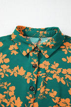 Green Floral Print Drawstring Tunic Flowy Mini Dress