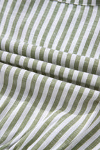 Green Stripe Tasseled Tie Neck Ruffled Short Sleeve Mini Dress