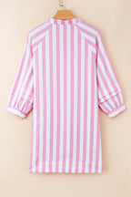 Rose Stripe Bracelet Sleeve Buttons Loose Mini Dress