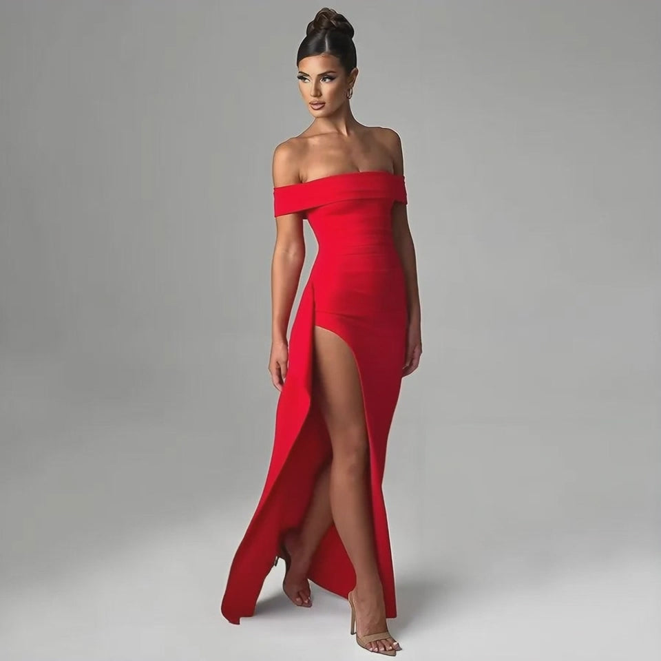 Video for Off-Shoulder Side Slit Evening Dress